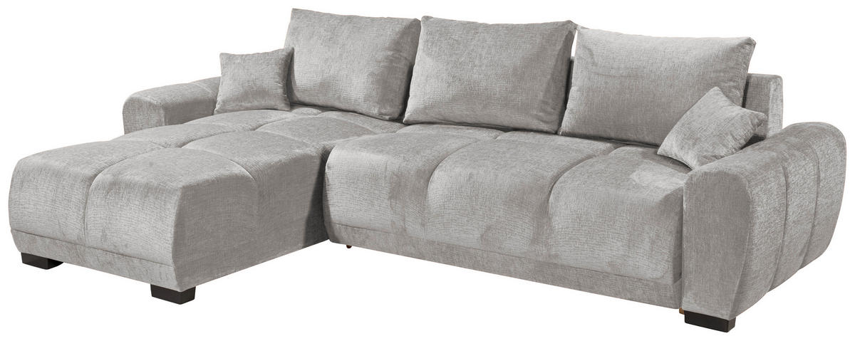 HÖRNBÄDDSOFFA 3-sits i chenille silver  - silver/svart, Basics, textil/plast (294/183cm) - Livetastic