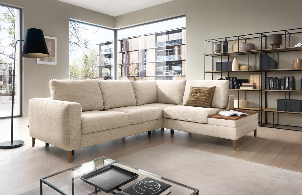 ECKSOFA in Webstoff Silberfarben  - Eschefarben/Silberfarben, Modern, Holz/Textil (260/90/204cm) - Trendmanufaktur