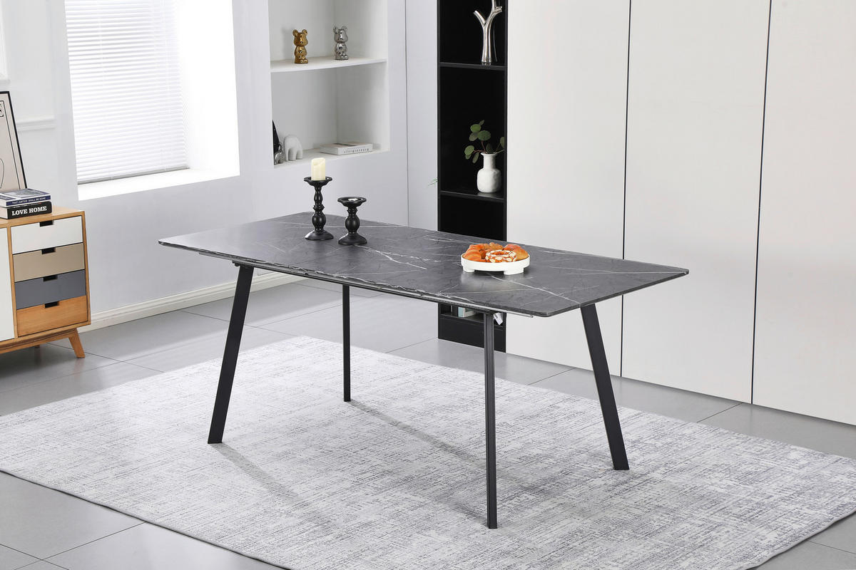 ESSTISCH Grau rechteckig  ausziehbar  - Schwarz/Grau, KONVENTIONELL, Holzwerkstoff/Metall (140/180/75/80cm) - MID.YOU