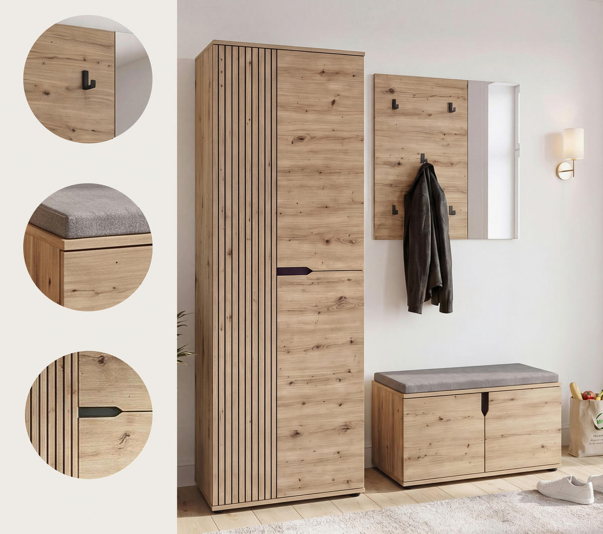 GARDEROBE 3-teilig  in 160/191/37 cm  - Eiche Artisan, Design, Holzwerkstoff (160/191/37cm) - MID.YOU