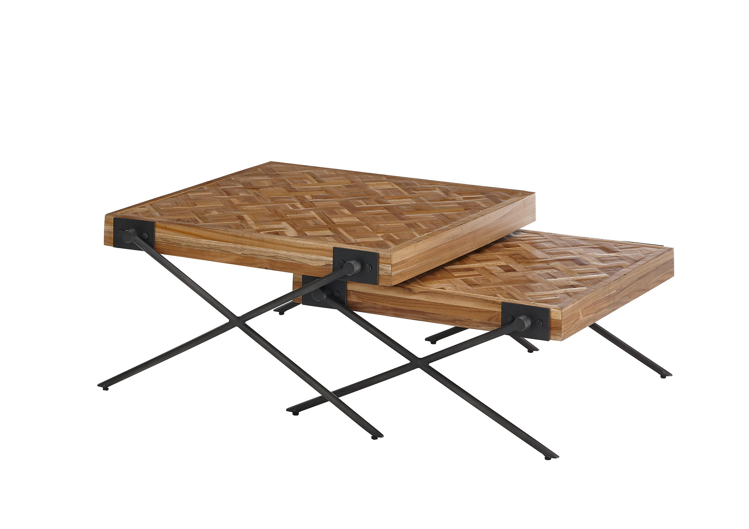 COUCHTISCHSET Teakholz massiv quadratisch Schwarz, Teakfarben  - Schwarz/Teakfarben, Design, Holz/Metall (80/43/80cm) - MID.YOU