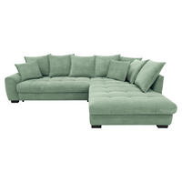ECKSOFA Pastellgrün Cord Rückenkissen, Armlehnenkissen, Bettkasten, Schlaffunktion, Rücken echt, Liegefläche im Originalstoff  - Pastellgrün/Schwarz, KONVENTIONELL, Kunststoff/Textil (304/212cm) - Carryhome