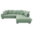 ECKSOFA Pastellgrün Cord Rückenkissen, Armlehnenkissen, Bettkasten, Schlaffunktion, Rücken echt, Liegefläche im Originalstoff  - Pastellgrün/Schwarz, KONVENTIONELL, Kunststoff/Textil (304/212cm) - Carryhome