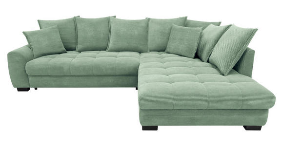 ECKSOFA Pastellgrün Cord Rückenkissen, Armlehnenkissen, Bettkasten, Schlaffunktion, Rücken echt, Liegefläche im Originalstoff  - Pastellgrün/Schwarz, KONVENTIONELL, Kunststoff/Textil (304/212cm) - Carryhome