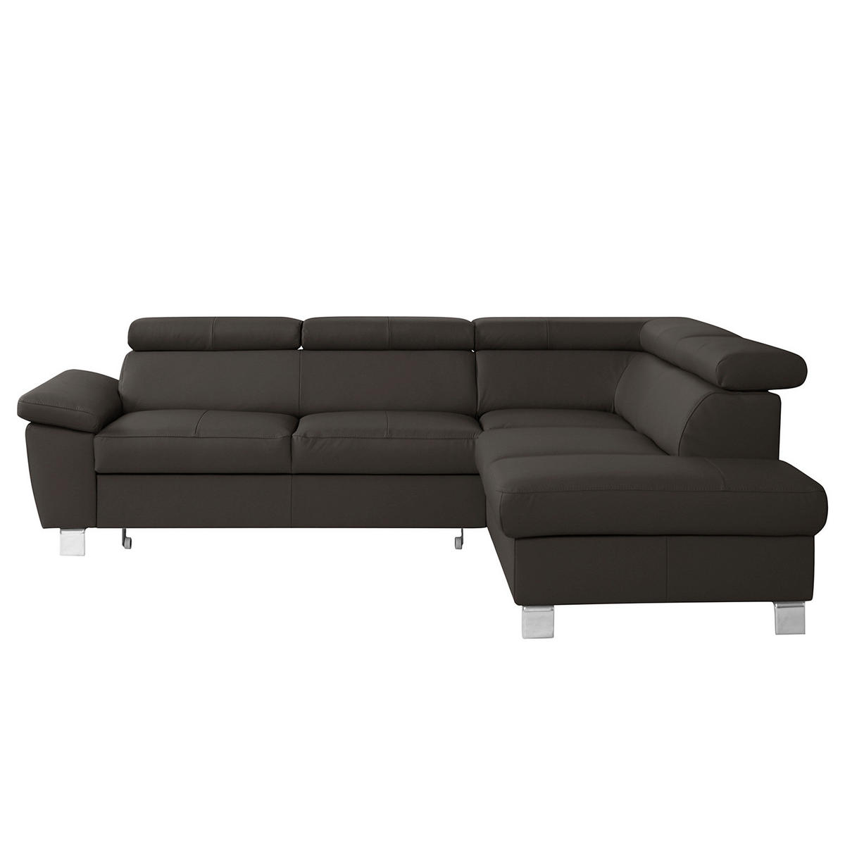 ECKSOFA Dunkelbraun Echtleder Lederlook  - Chromfarben/Dunkelbraun, Design, Leder/Textil (248/208cm) - Livetastic