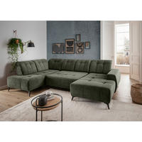 WOHNLANDSCHAFT SANO in Chenille Dunkelgrün  - Dunkelgrün/Schwarz, MODERN, Textil/Metall (200/337/180cm) - Livetastic