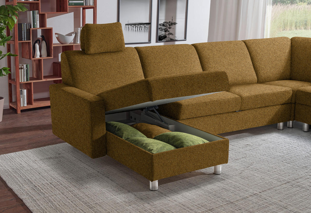 WOHNLANDSCHAFT  in Mikrovelours Senfgelb  - Anthrazit/Senfgelb, KONVENTIONELL, Textil (158/323/237cm) - Sedda