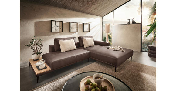 ECKSOFA in Echtleder Dunkelbraun 304/201 cm - Dunkelbraun/Schwarz, Design, Leder/Metall (304/201cm) - Emilio Belluti