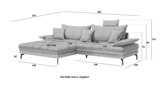 ECKSOFA in Webstoff Silberfarben  176/292 cm  - Silberfarben/Schwarz, MODERN, Textil/Metall (176/292cm) - Carryhome