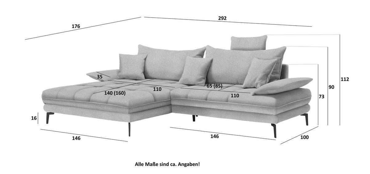 ECKSOFA PRATO Rot Flachgewebe  - Rot/Schwarz, MODERN, Textil/Metall (176/292cm) - MID.YOU