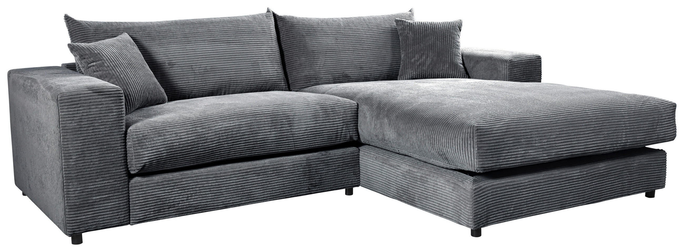 ECKSOFA in Cord, Velours Dunkelgrau  265/180 cm  - Dunkelgrau/Schwarz, Basics, Kunststoff/Textil (265/180cm) - Livetastic