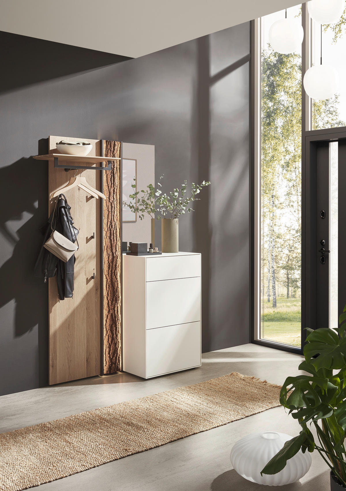 GARDEROBE 3-teilig  in 125/196/39 cm  - Eichefarben/Weiß, Design, Glas/Holz (125/196/39cm) - Johann Jakob