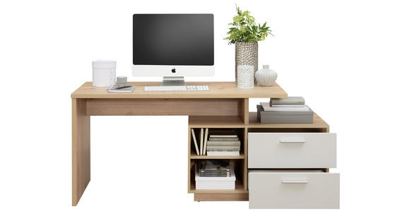 SCHREIBTISCH 166/65/75 cm in Weiß, Eiche Artisan - Silberfarben/Weiß, KONVENTIONELL, Holzwerkstoff/Kunststoff (166/65/75cm) - Xora