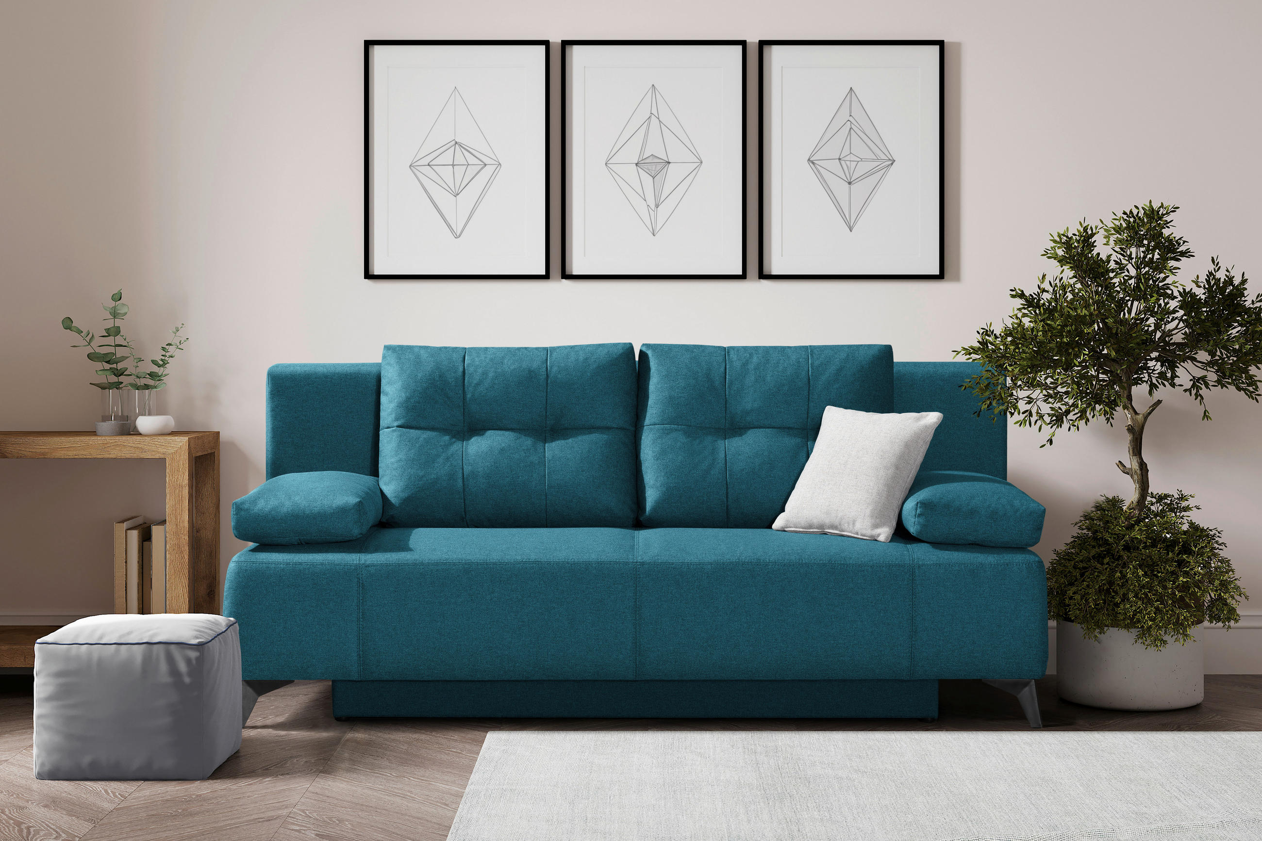SCHLAFSOFA Flachgewebe Blau  - Blau/Hellgrau, MODERN, Textil/Metall (197/88/89cm) - Novel