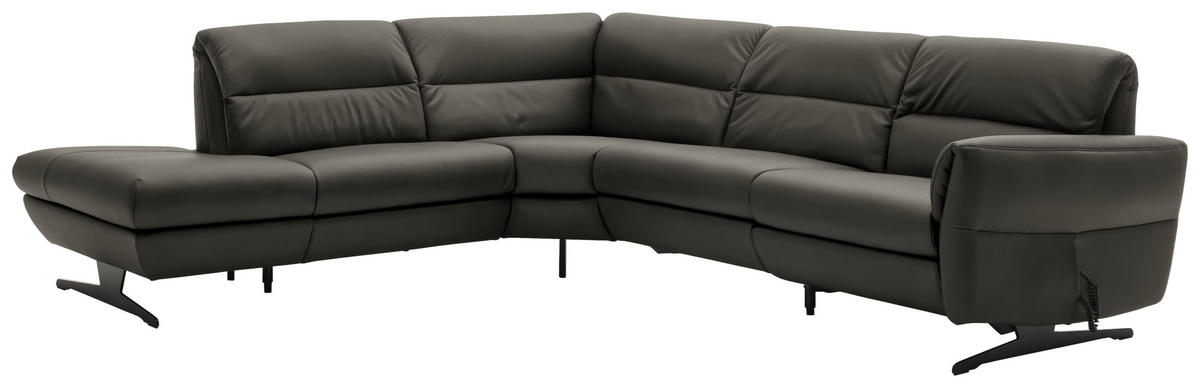 ECKSOFA Dunkelgrau Echtleder  - Dunkelgrau/Schwarz, Design, Leder/Metall (258/286cm) - Schöner Wohnen