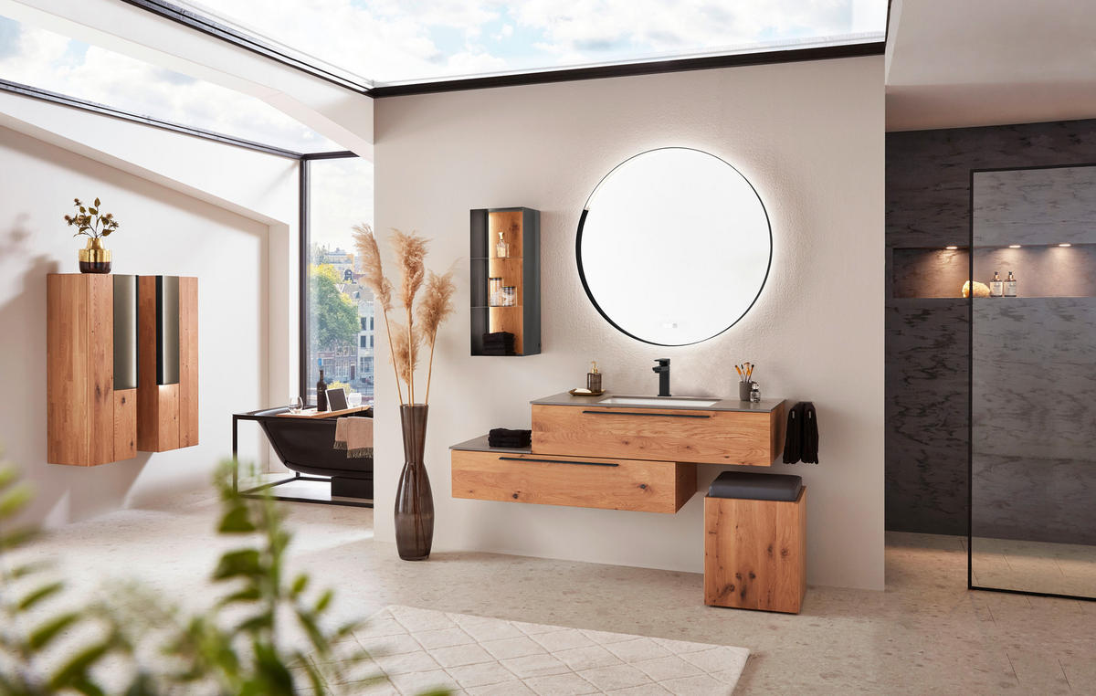 WÄSCHESAMMLER - Wildeiche/Eichefarben, MODERN, Holz/Textil (42/55/42cm) - Valdera