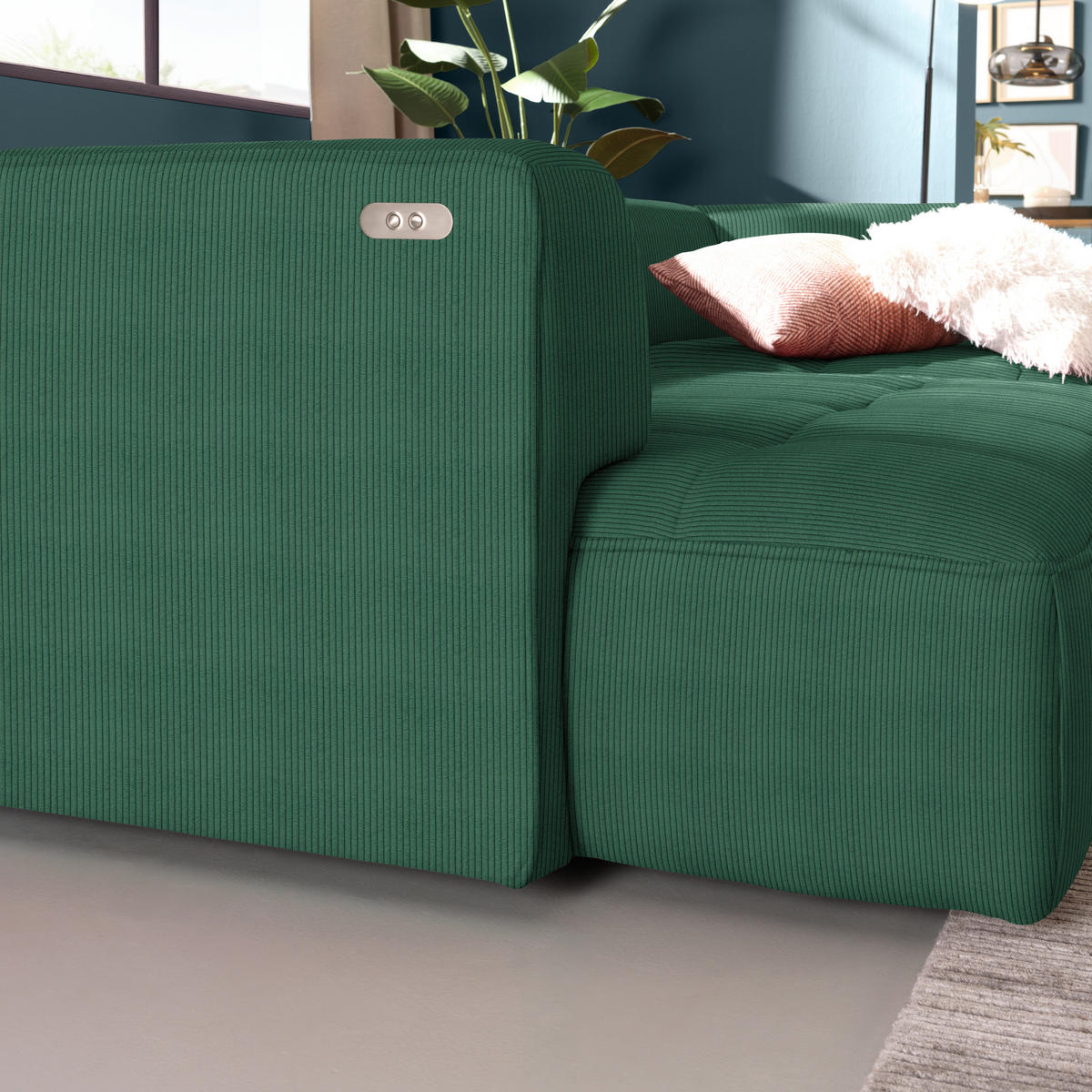 ECKSOFA Feincord Dunkelgrün  - Dunkelgrün/Schwarz, Design, Kunststoff/Textil (288/188cm) - Welnova