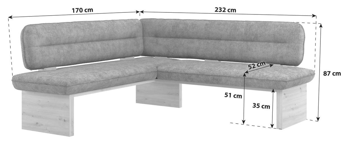 ECKBANK 170/232 cm Webstoff Grau Eiche Sperrholz   - Eichefarben/Grau, KONVENTIONELL, Holz/Textil (170/232cm) - P & B