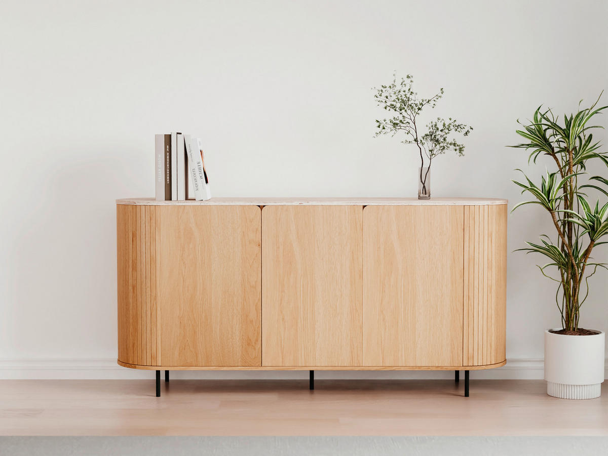 SIDEBOARD  160/80/40 cm  - Eichefarben/Schwarz, Design, Holzwerkstoff/Metall (160/80/40cm) - MID.YOU