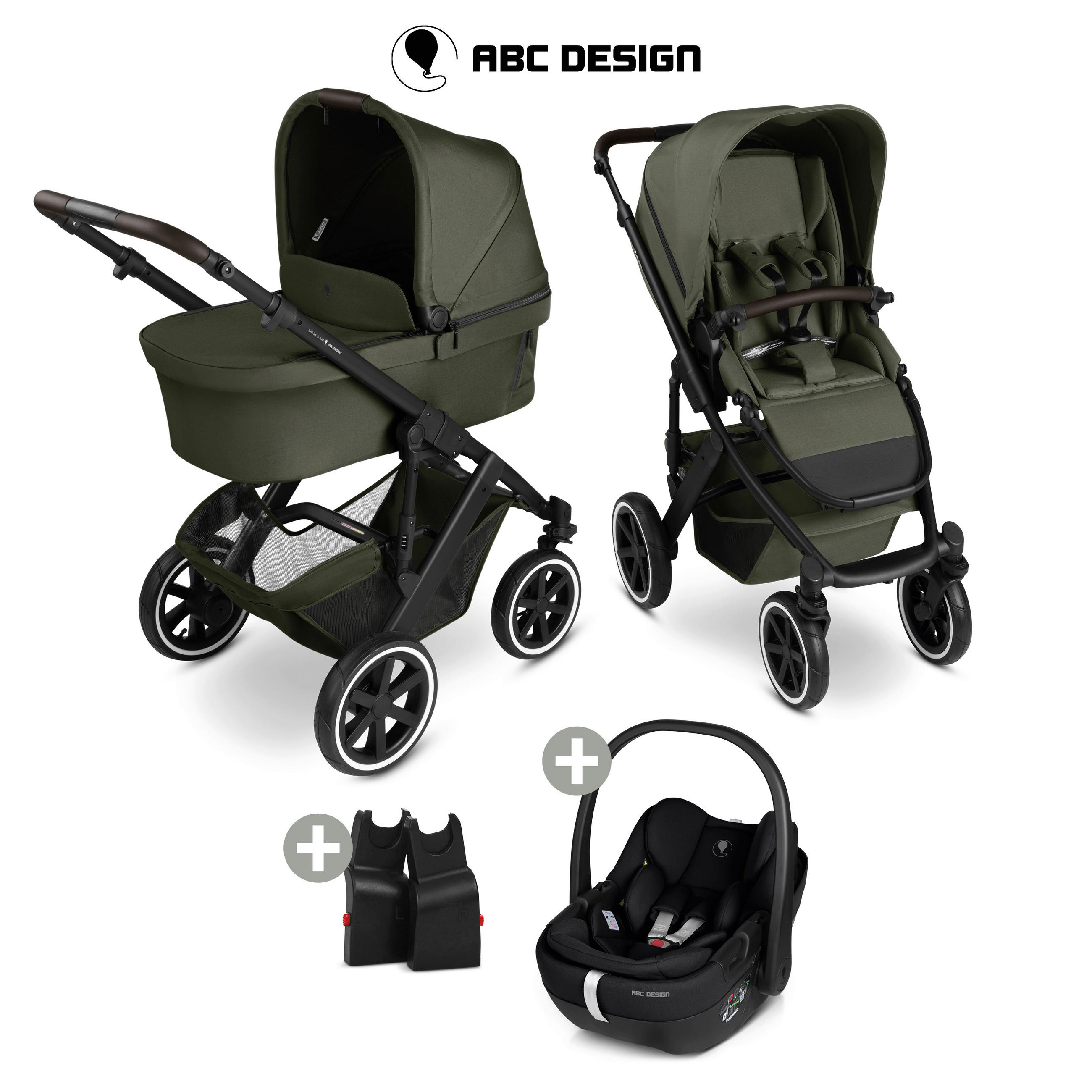 KINDERWAGENSET Salsa 5 Air 3in1 Set Calla  - Schwarz/Olivgrün, Basics, Textil/Metall (63/118/95.5cm) - ABC Design