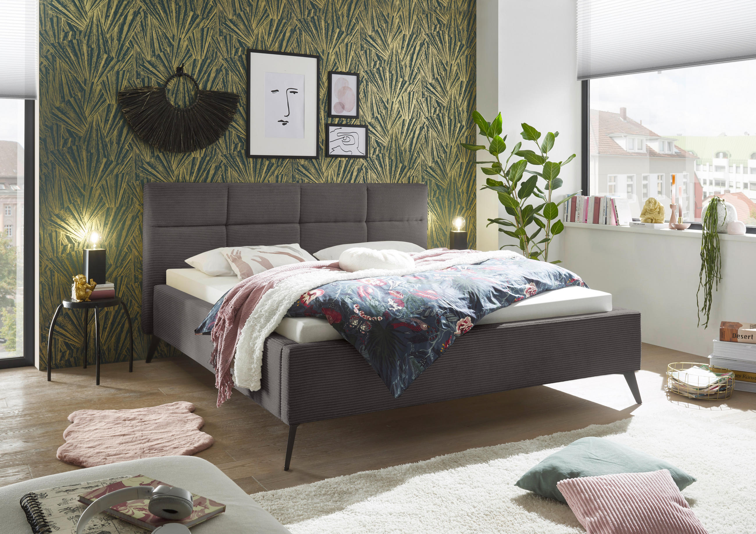 POLSTERBETT 180/200 cm,  in Grau,  - Schwarz/Grau, KONVENTIONELL, Textil/Metall (180/200cm) - SetOne by Musterring