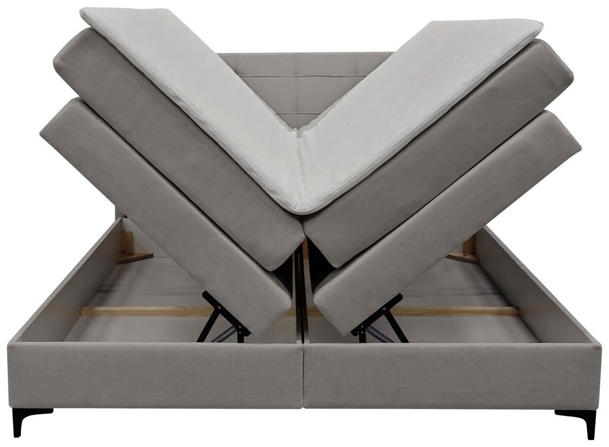 BOXSPRINGBETT 180/200 cm,  in Hellgrau, H3 = fest  - Hellgrau/Schwarz, KONVENTIONELL, Kunststoff/Textil (180/200cm)