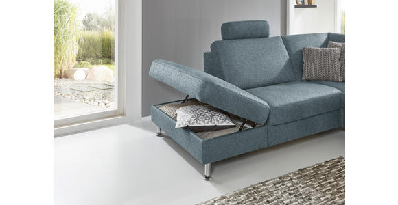 ECKSOFA in Mikrofaser Blau  - Blau/Alufarben, Design, Textil/Metall (242/275cm) - Dieter Knoll