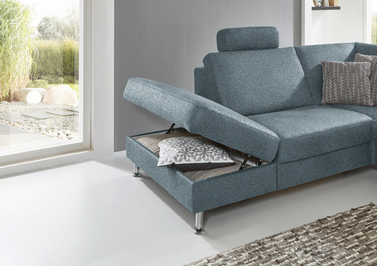 ECKSOFA in Mikrofaser Blau  - Blau/Alufarben, Design, Textil/Metall (242/275cm) - Dieter Knoll