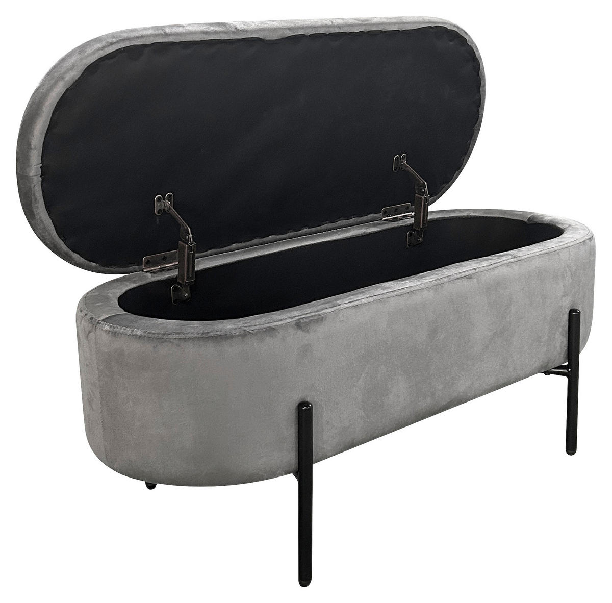 SITZBANK 95/42/37,5 cm Samt Grau, Schwarz  - Schwarz/Grau, Design, Textil/Metall (95/42/37,5cm) - MID.YOU
