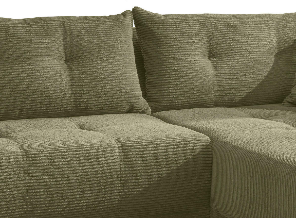 ECKSOFA in Cord Olivgrün  - Schwarz/Olivgrün, Modern, Holz/Textil (246/177cm) - MID.YOU