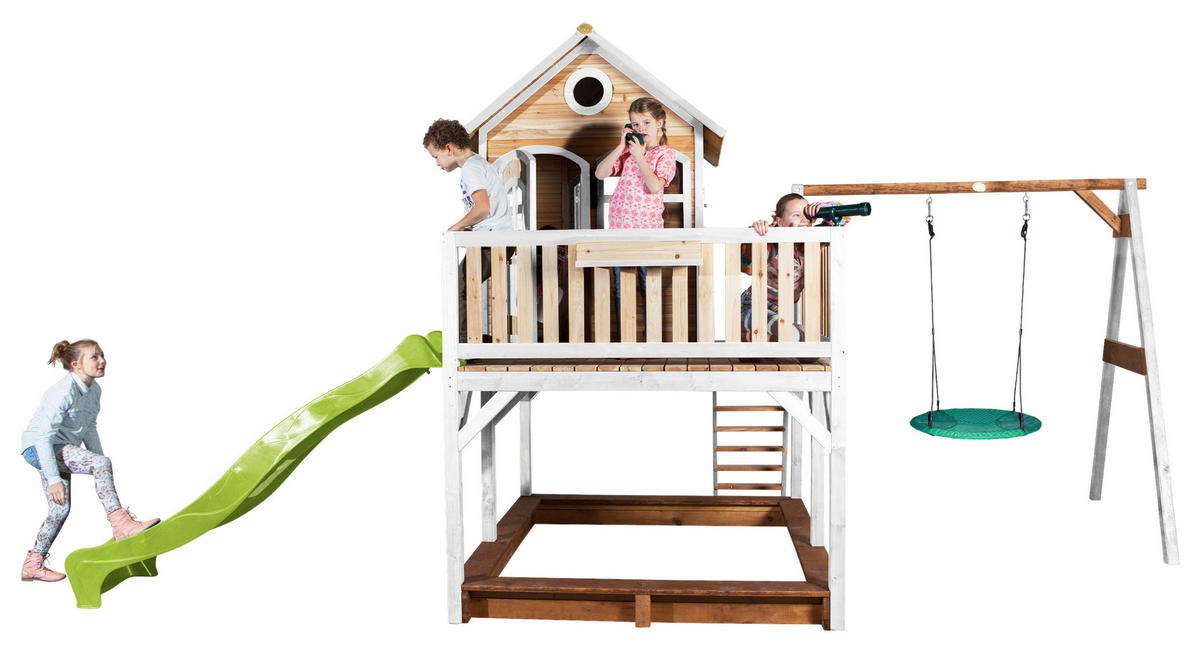 SPIELTURM 613/291/277 cm  - Braun/Weiß, KONVENTIONELL, Holz (613/291/277cm) - Ambia Garden