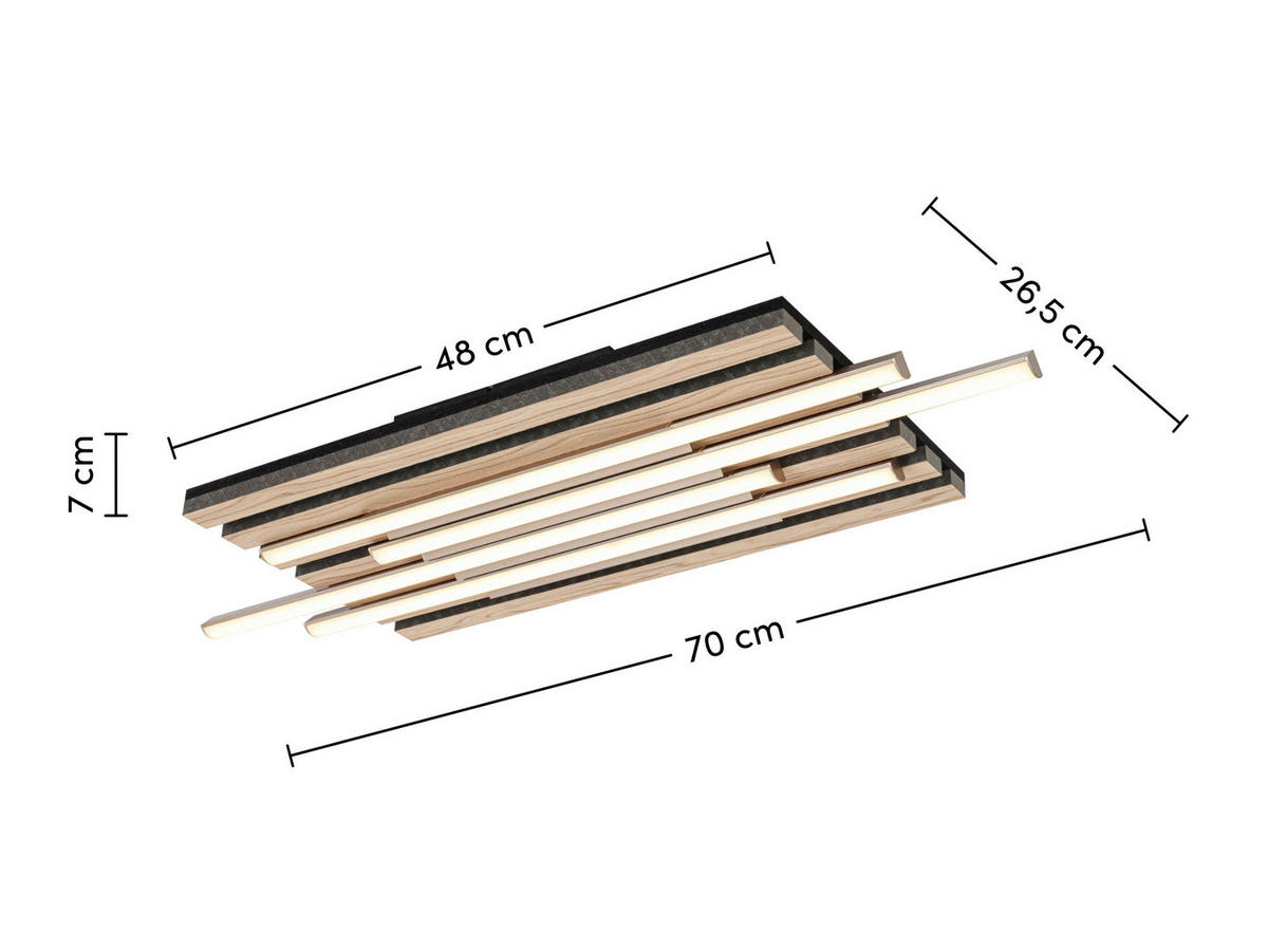 DECKENLEUCHTE    70/26,5/7 cm  - Eichefarben/Schwarz, Trend, Holzwerkstoff/Kunststoff (70/26,5/7cm) - Novel