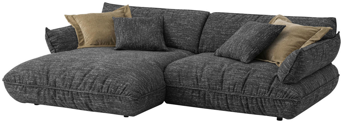 ECKSOFA in Flachgewebe Graubraun  - Graubraun/Schwarz, Design, Kunststoff/Textil (185/264cm) - Emilio Belluti