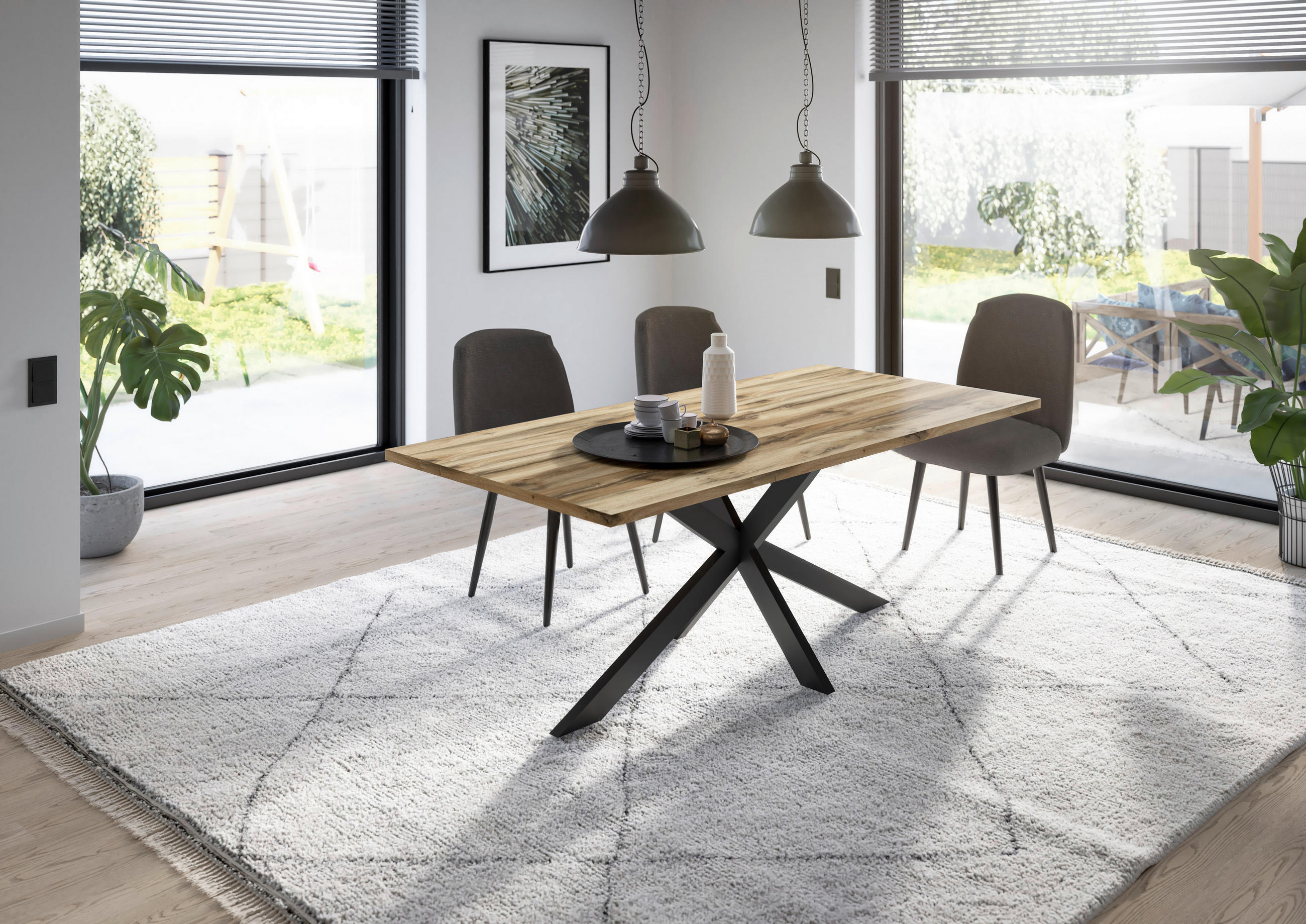 ESSTISCH rechteckig Schwarz, Plankeneiche  - Plankeneiche/Schwarz, MODERN, Holzwerkstoff (200/90/78cm) - Livetastic