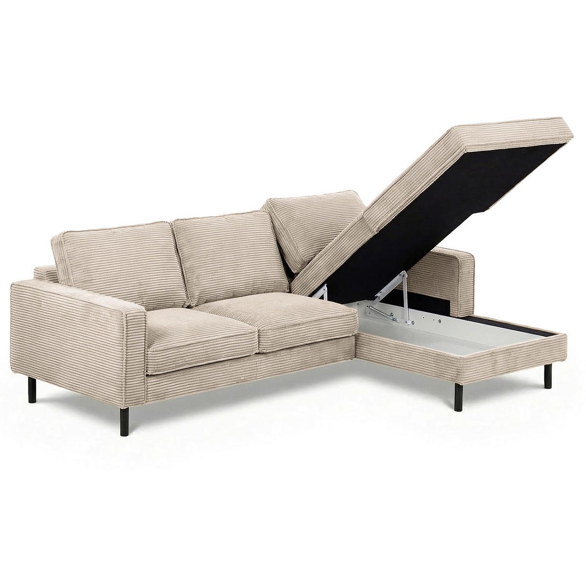 ECKSOFA  in Cord Hellgrau  - Hellgrau/Schwarz, Design, Textil/Metall (238/166cm) - Livetastic