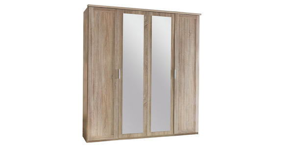 DREHTÜRENSCHRANK in Eichefarben - Eichefarben/Silberfarben, KONVENTIONELL, Glas/Holzwerkstoff (180/210/58cm) - Cantus