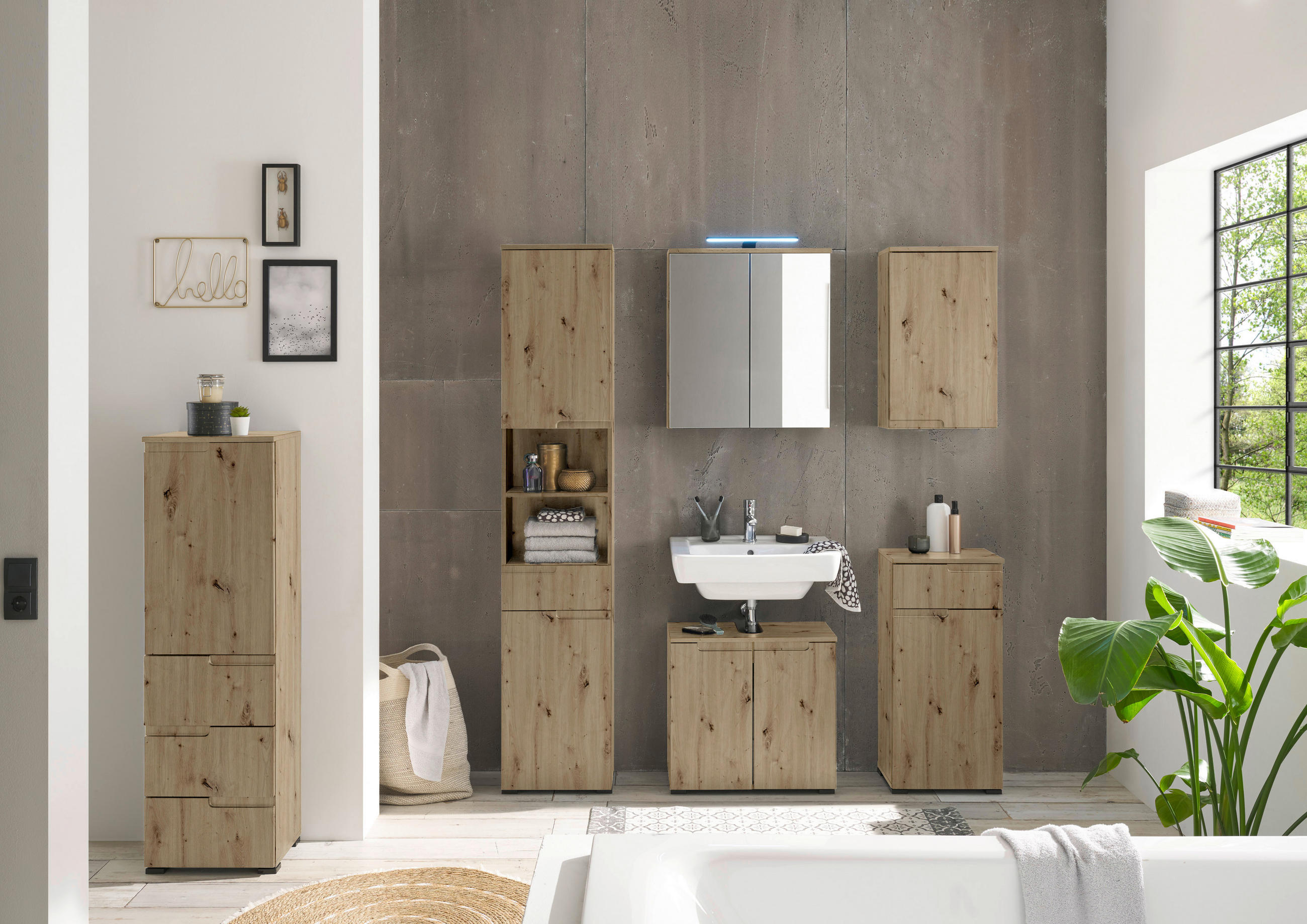 MIDISCHRANK 40/134/32 cm - Schwarz/Eiche Artisan, Modern, Holzwerkstoff/Kunststoff (40/134/32cm) - MID.YOU