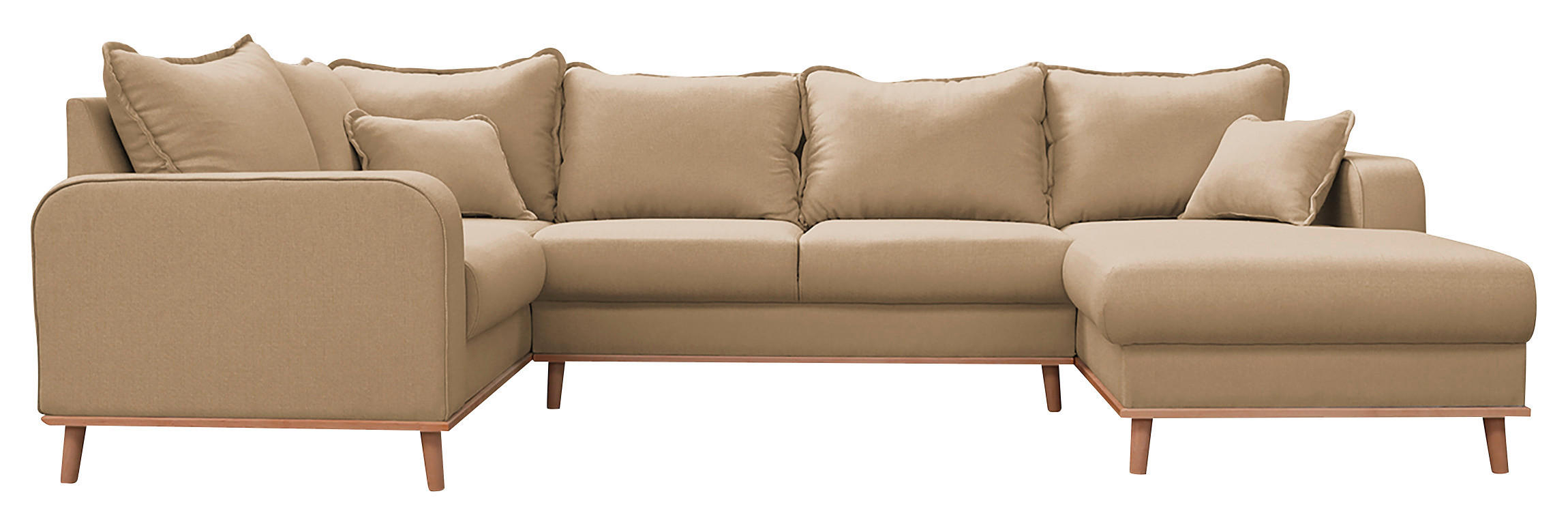 WOHNLANDSCHAFT Sandfarben Textilgeflecht  - Sandfarben/Wengefarben, Design, Holz/Textil (167/296/170cm) - Livetastic