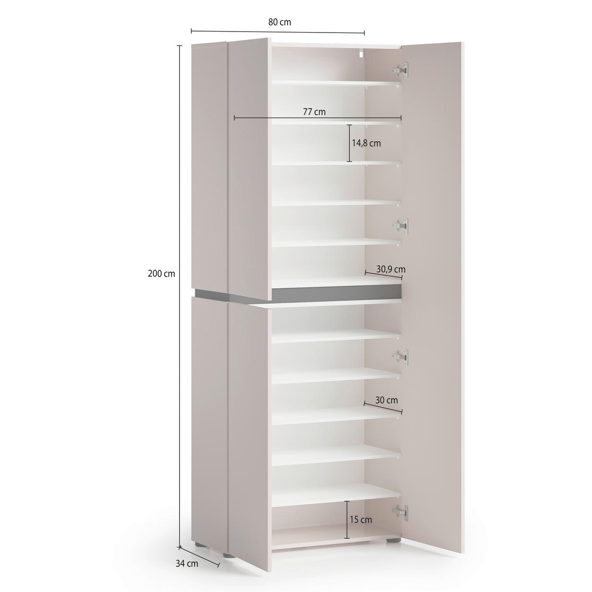 SCHUHSCHRANK Anthrazit, Kaschmir  - Kaschmir/Anthrazit, Design, Holzwerkstoff (80,1/200/34cm) - Voleo