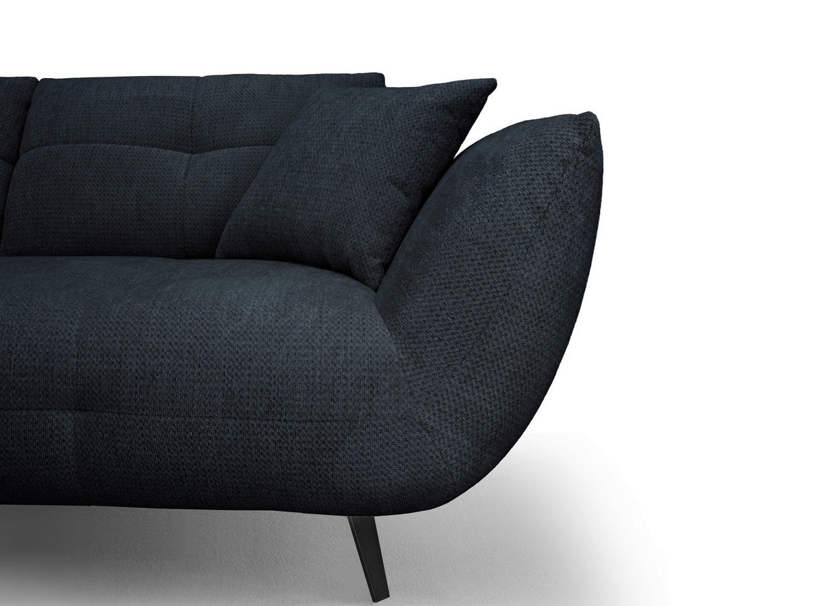 ECKSOFA Dunkelblau Chenille Armlehnenkissen, Rücken echt, Sitztiefenverstellung  - Schwarz/Dunkelblau, KONVENTIONELL, Textil/Metall (215/313cm) - Hom`in