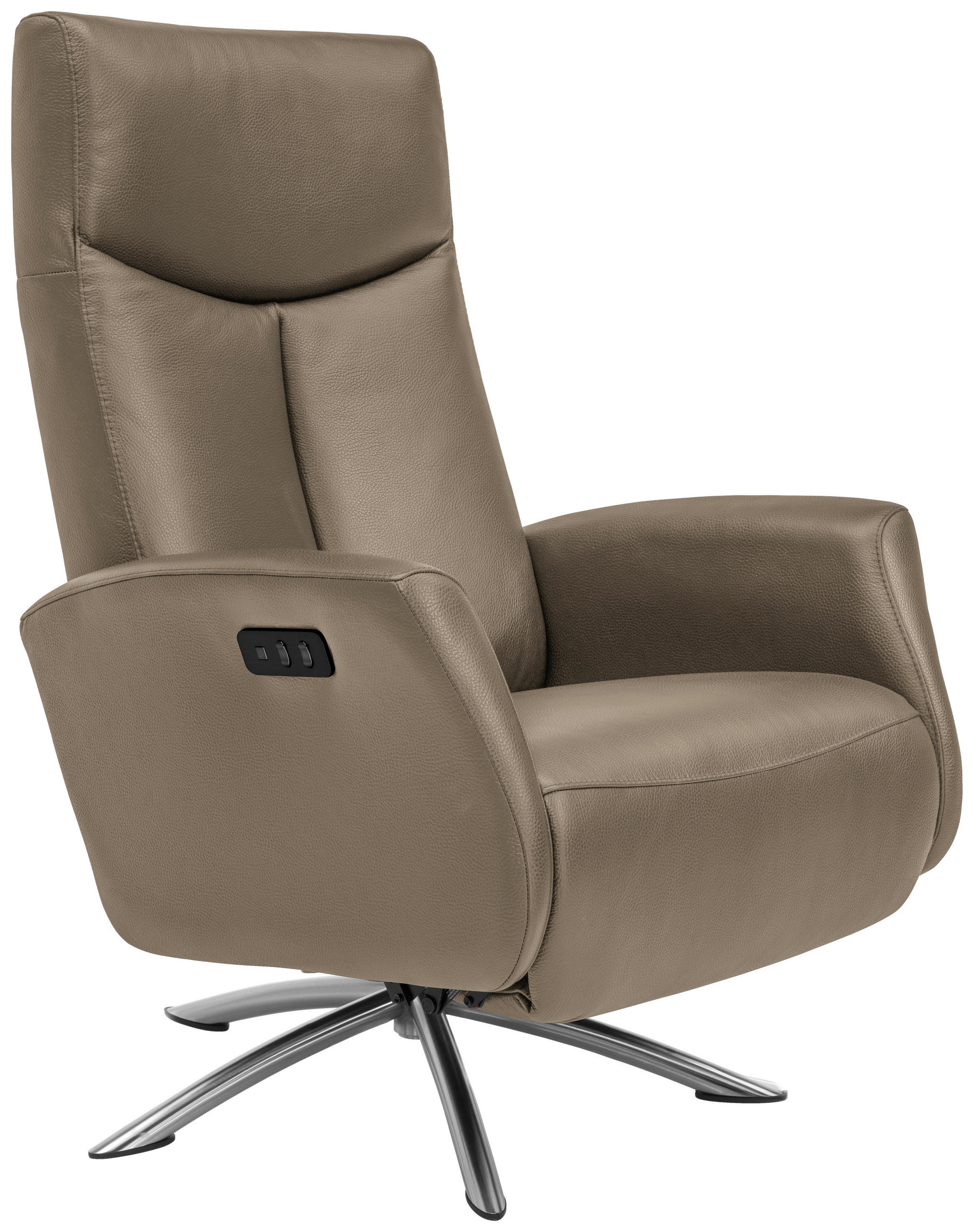 RELAXSESSEL Echtleder Relaxfunktion, Fußteilverstellung    - Hellbraun/Silberfarben, Design, Leder/Metall (73/105/82cm) - Welnova
