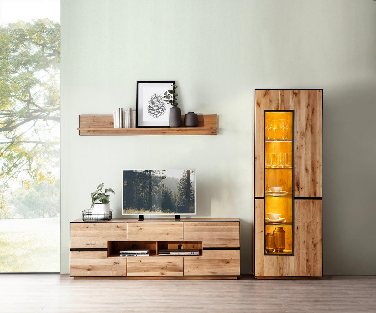 VITRINE  in furniert, massiv, teilmassiv Eiche Eichefarben - Eichefarben/Anthrazit, KONVENTIONELL, Glas/Holz (72/203/38cm) - Linea Natura