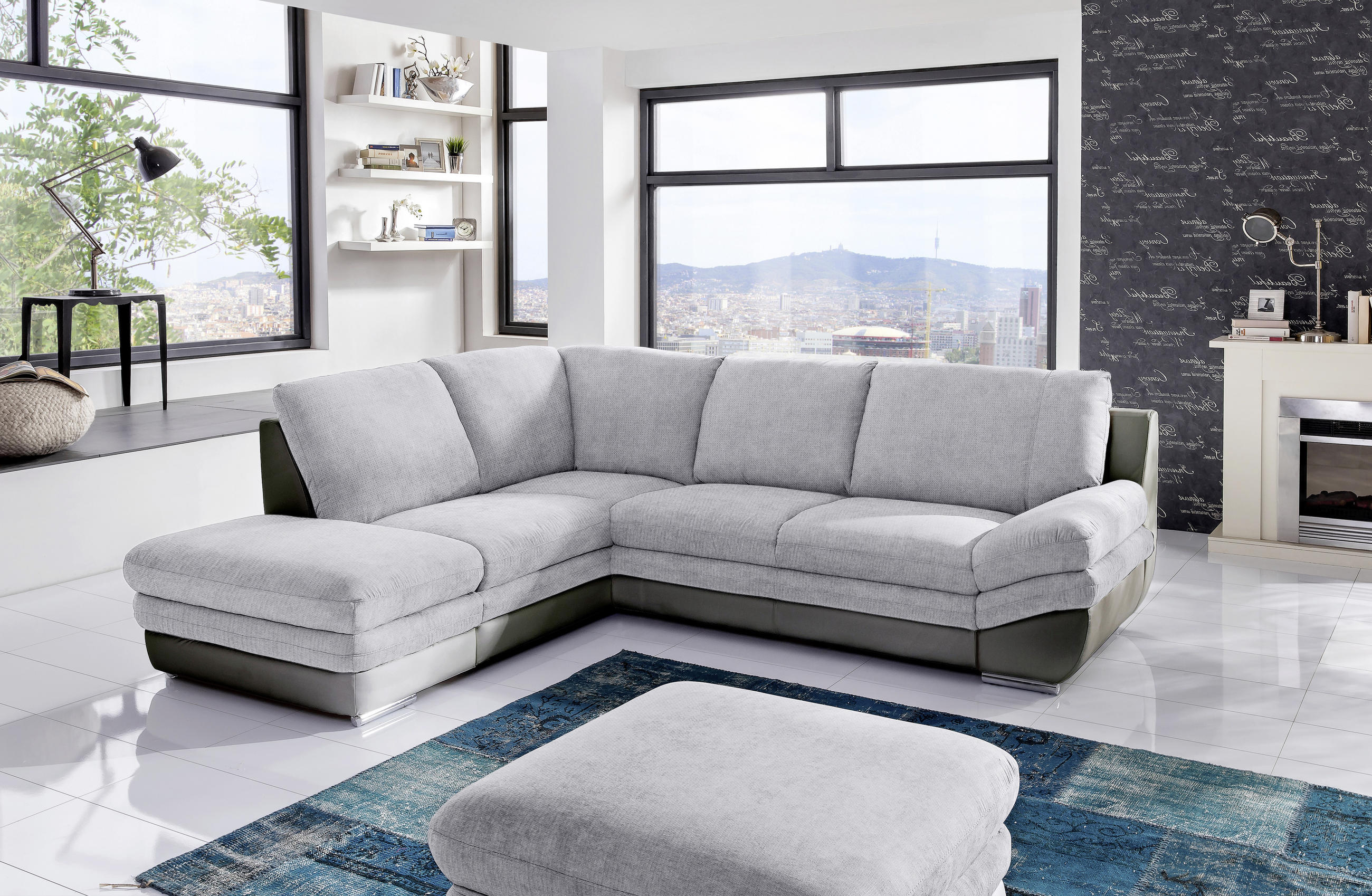 WOHNLANDSCHAFT Grau, Dunkelgrau  - Chromfarben/Dunkelgrau, MODERN, Textil/Metall (221/264cm) - MID.YOU