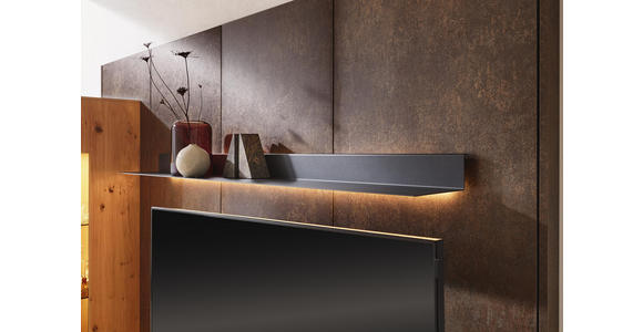 WOHNWAND in Anthrazit, Eichefarben, Rostfarben - Eichefarben/Rostfarben, Design, Glas/Holz (307/213,2/47,2-55,2cm) - Dieter Knoll