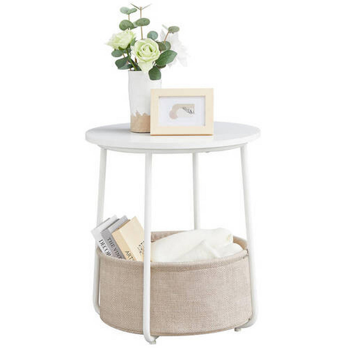 PRÍRUČNÝ STOLÍK, recyklované drevo, biela, béžová - biela/béžová, Design, kov/drevo (45/45/51cm) - Boxxx