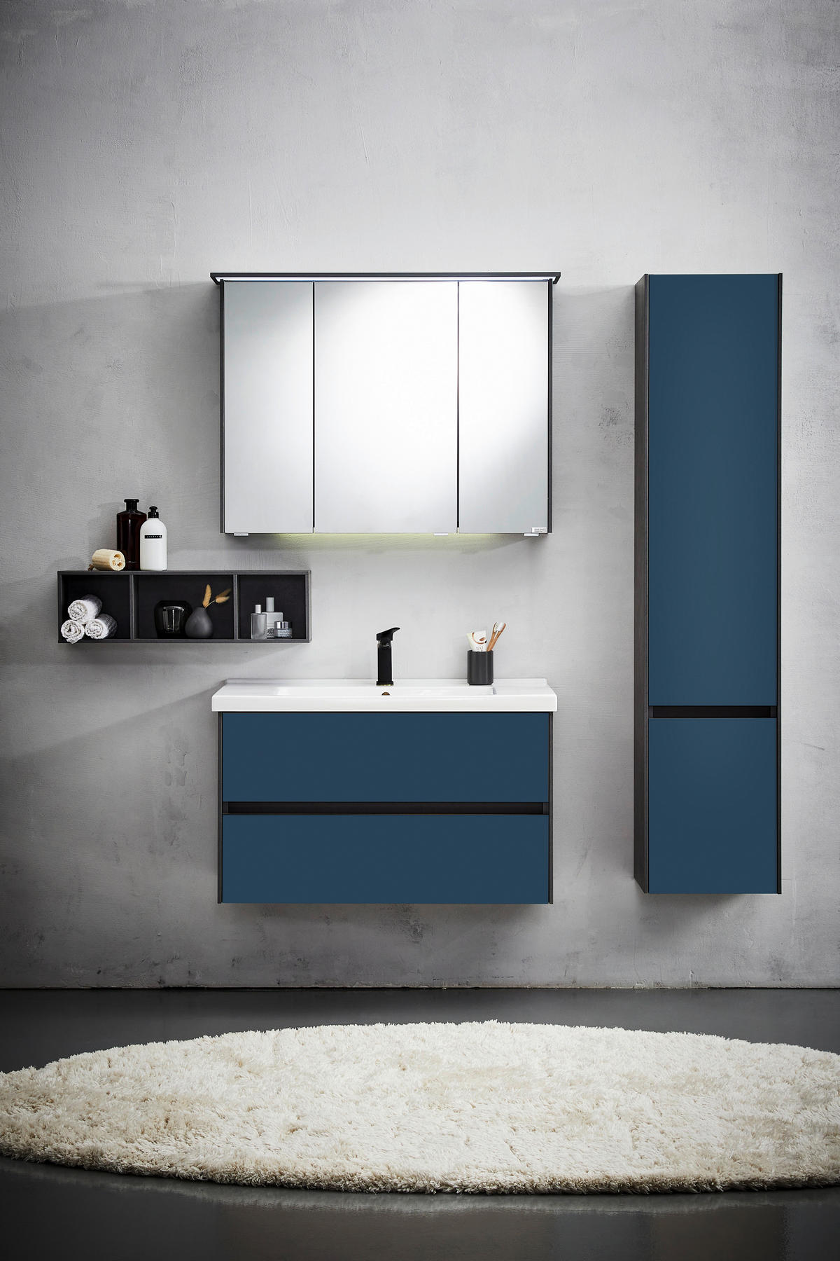 BADEZIMMER  in 92 cm  - Blau/Dunkelgrau, KONVENTIONELL, Glas/Keramik (92cm) - Dieter Knoll