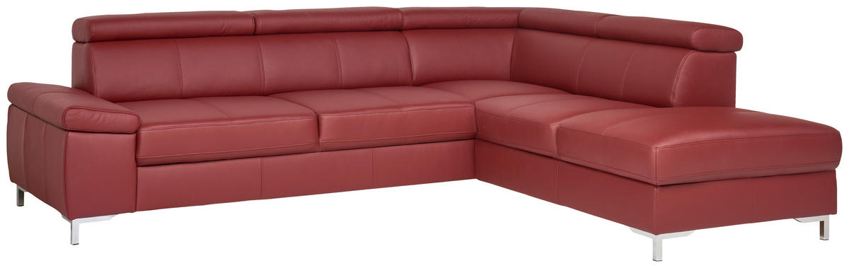 ECKSOFA in Echtleder Bordeaux  268/213 cm  - Chromfarben/Bordeaux, Design, Leder/Metall (268/213cm) - Stylife