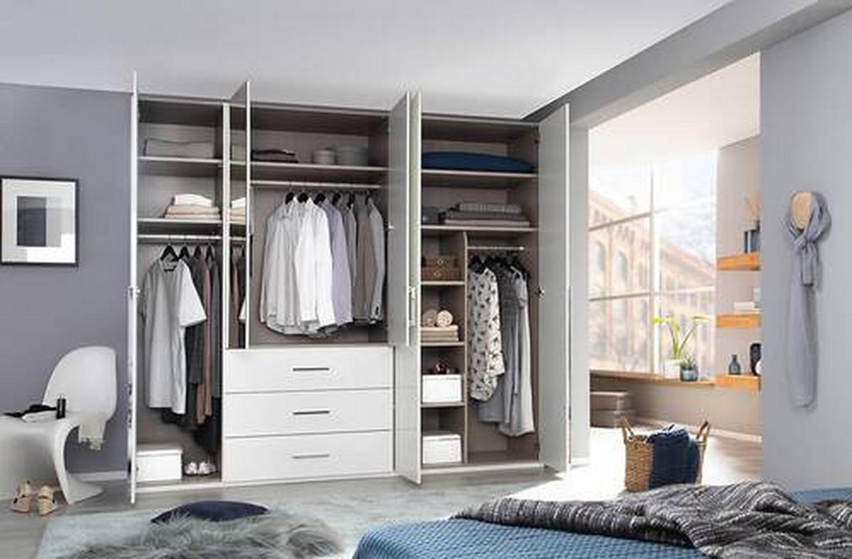 DREHTÜRENSCHRANK in Weiss  - Chromfarben/Weiss, Design, Glas/Holzwerkstoff (251/223/60cm) - home24