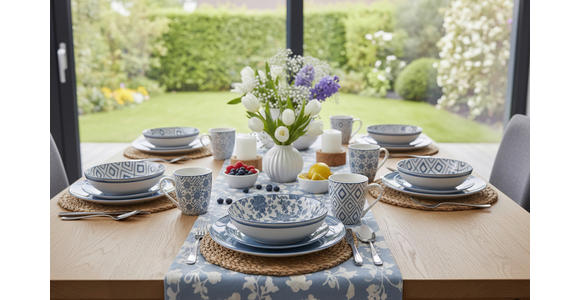 KOMBISERVICE 30-teilig  - Blau/Weiß, LIFESTYLE, Keramik - Novel