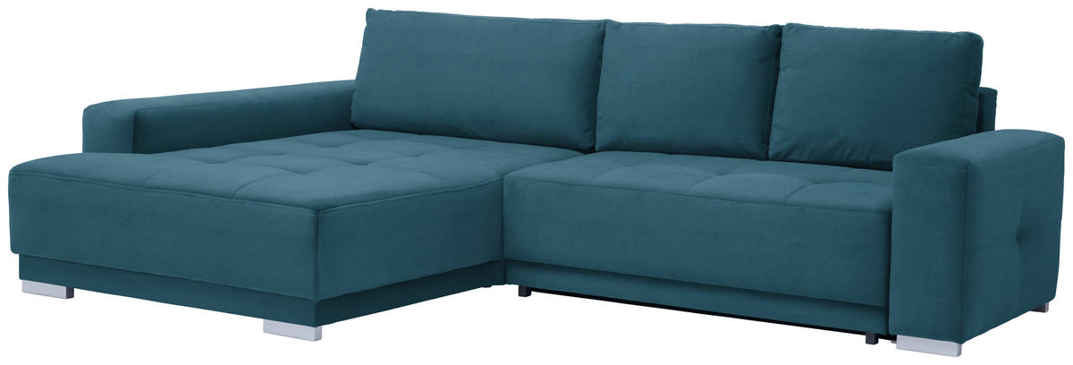 ECKSOFA Samt Blau  - Blau/Silberfarben, Design, Holz/Textil (195/293cm) - Cantus